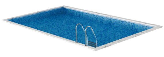 Rectangular swimming pool from the side view, featuring vibrant blue water and sleek, minimalist design elements, ideal for any backyard oasis or leisure space. Isolated on transparent background. png