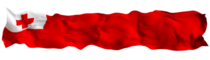 Stylized flag of Tonga waving in the wind on transparent background. Footer, header or divider. Cut out wide, panoramic element. Banner for patriotic themes or national event promotions. 3D. png