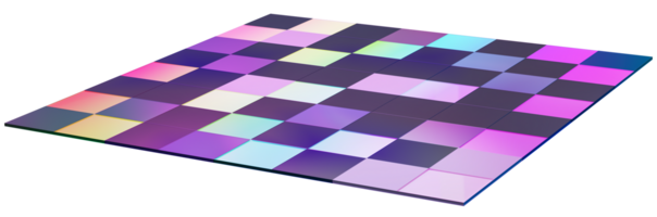 This 3D render features a neon lighted disco floor viewed from the side, displaying an array of colorful tiles in various hues, creating an energetic atmosphere ideal for dance parties and events png