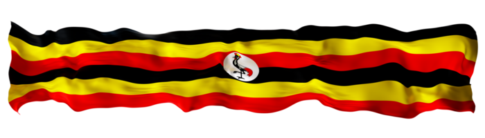 Stylized flag of Uganda waving in the wind on transparent background. Footer, header or divider. Cut out wide, panoramic element. Banner for patriotic themes or national event promotions. 3D. png