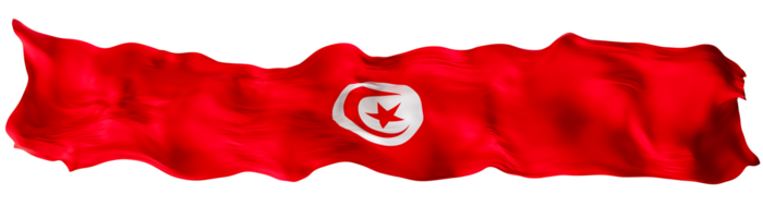 Stylized flag of Tunisia waving in the wind on transparent background. Footer, header or divider. Cut out wide, panoramic element. Banner for patriotic themes or national event promotions. 3D. png