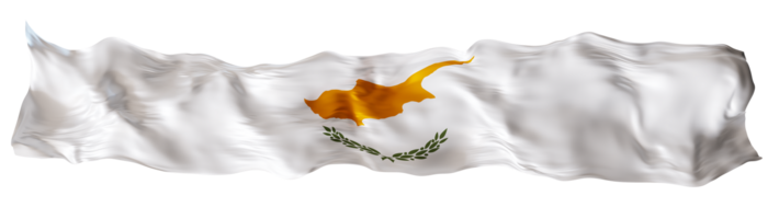 Stylized flag of Cyprus waving in the wind on transparent background. Footer, header or divider. Cut out wide, panoramic element. Banner for patriotic themes or national event promotions. 3D. png