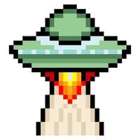 Ufo flying saucer with pixel art isolated on white background vector