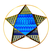 A blue and yellow star with a pattern on it png