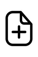 A black and white icon of a file with a plus sign vector