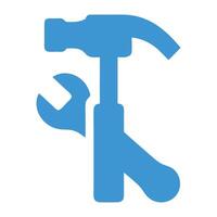 a blue icon of a hammer and wrenches on a white background vector