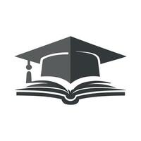 an open book with a graduation cap on top vector