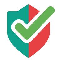 a green and red shield with a tick mark against white background vector