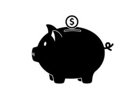 Black Silhouette Piggy Bank Icon vector