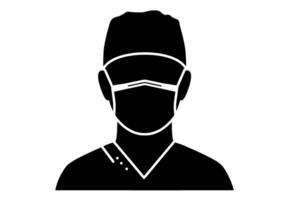 Monochrome Surgeon Icon Mask and Scrub Cap vector