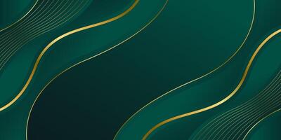 Modern emerald green luxury wave background with Elegant gold lines. Abstract premium design vector