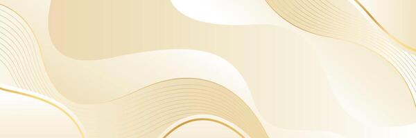 Abstract beige luxury banner background with soft cream gradient and elegant wavy gold lines vector