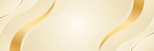 Elegant Beige Abstract Banner with Gold Wavy Lines and Cream Gradient Design vector