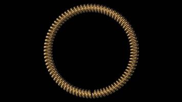 3D realistic copper coil springs rounding animation on black background video