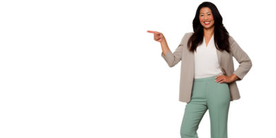 A woman in a suit pointing at something png