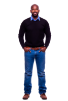 A man in jeans and a black shirt standing png