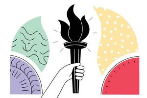 Hand grasping a torch to light the way with a strong message of victory, enlightenment, and motivation in this artistic depiction vector