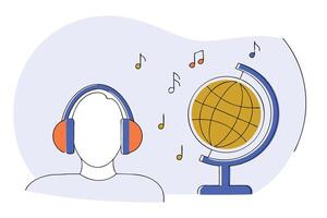 Another inspiring image of person with headphones immersed in global music and floating musical notes design vector