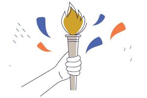 Detailed depiction of a hand holding a flaming torch inspiring strength, courage, and determination in visual storytelling vector