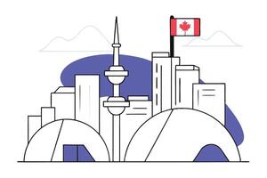 Modern Canada Day celebration scene with architecture and red white colors stylish urban design for holiday events national campaigns or festive Canadian visuals vector