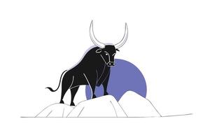 An Intense and Mighty Bull Poses Heroically Against a Glowing Sunset Showcasing Bold Strength and Dominance with a Vivid Artistic Expression of Power vector
