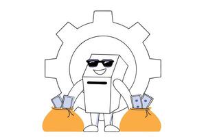 A cool cash machine character with expressive features and sunglasses gives life to money-related visuals perfect for banking fintech or educational content vector
