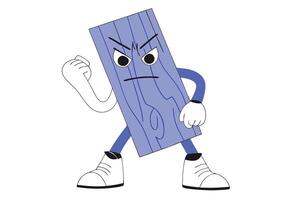 Funny angry cartoon wood plank character designed in a dynamic expressive style great for animated scenes comic art and creative construction visuals vector