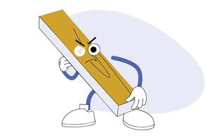 Cartoon style angry wood plank character in an action pose with expressive design perfect for kids illustrations comic strips or woodworking concepts vector
