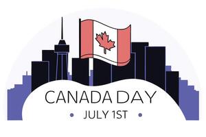A Beautiful Urban Tribute to Canada Day with a Prominent Maple Leaf Flag Displayed Across the City Skyline Symbolizing Canadian Pride and Unity on the First of July vector