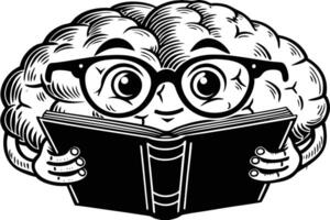 Cute cartoon brain character with glasses reading a book ideal for educational content school materials smart kids projects or science themed illustrations vector
