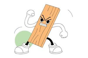 Angry wooden plank character in dynamic cartoon style showing bold expression great for comics animation or construction and DIY themed content creation vector