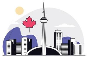 Red Maple Leaf Flags Adorn the Cityscape in Celebration of Canada Day Capturing the Vibrancy of Urban Life and National Pride on the First of July vector