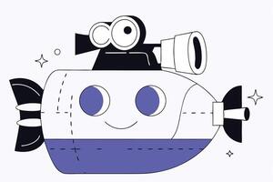 Explore the Depths with a Friendly Cartoon Submarine Equipped with a Camera Ready for an Underwater Adventure Full of Character and Imagination vector