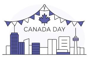 Stylized skyline of Canada with bold red accents and a maple leaf centerpiece designed for Canada Day celebration graphics and visual media presentations vector