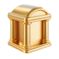 Detailed 3D render of a golden ornate and architectural mobile banking app icon with a domed structure and columns png