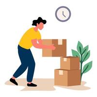 Flat illustration of a person carefully lifting a box. Suitable for UI kits, safe lifting guides, physical labor, or ergonomic advice. Highlights proper handling in moving and logistics. vector