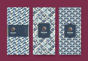 Set of elegant Japanese seamless patterns with hand drawn textures and blue beige color scheme Ideal for packaging backgrounds branding and premium label design vector