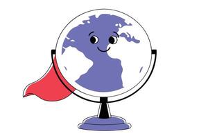 Adorable cartoon earth globe with a cute smiling face wearing accessories, designed to promote environmental awareness with a friendly and approachable look vector