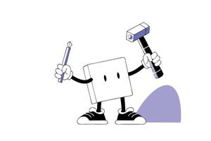 Celebrate a Playful Cartoon Ice Cube Character Holding a Hammer with a Fun and Unique Personality Capturing a Cool Concept for Creative and Humorous Designs vector