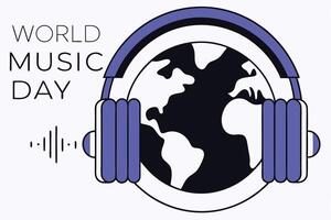 Colorful world music theme featuring earth globe with headphones and notes representing harmony and cultural connection vector