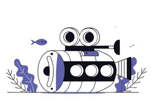 Dive into Creativity with a Cartoon Submarine Featuring a Built-In Camera Showcasing a Friendly Personality Perfect for Kids Content or Educational Projects vector