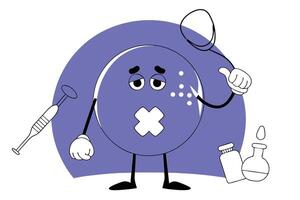 Round Gray Medical Cartoon Character with a Lighthearted and Fun Expression vector
