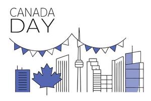Maple leaf and skyline combination designed to express Canadian pride for Canada Day featuring a red themed cityscape with patriotic symbolism vector