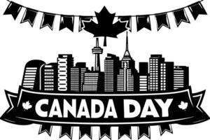 Detailed cityscape of Canadian skyline merged with a red maple leaf celebrating Canada Day with a vibrant patriotic theme in red and white color tones vector