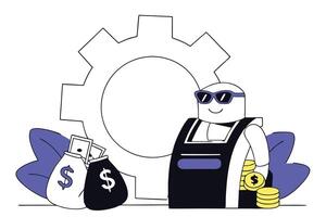 Cartoonish ATM machine with sunglasses exudes confidence and charm ideal for finance promotions that need a lighthearted and modern visual storytelling touch vector