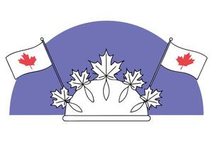 Detailed crown design decorated with Canadian maple leaves and flags representing Victoria Day celebrations and national pride in a striking graphic vector