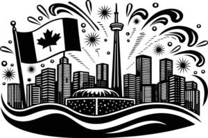 Vivid detailed urban skyline cityscape capturing the festive atmosphere of the 1st of July with dynamic red elements and celebratory vibes vector
