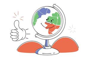 Joyful Cartoon Stylized World Globe Smiling Face Emphasizing Peace, Harmony, and Environmental Care in Illustrative Projects vector