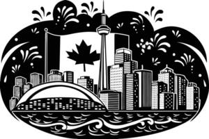 Intricate urban cityscape skyline design showcasing the 1st of July celebrations with red accents for patriotic and festive visual themes vector