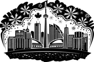 Vibrant urban skyline detailed cityscape illustrating the 1st of July festivities with red highlights emphasizing national pride and city life energy vector